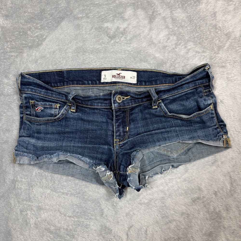 Hollister Cut Off Denim Shorts Womens 5 (Fits 32) Blue Frayed Low Rise Y2K Mini